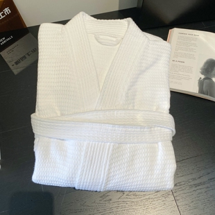 【米粒】精美超舒适华夫格白色纯棉割绒四季女睡袍五星级酒店浴袍