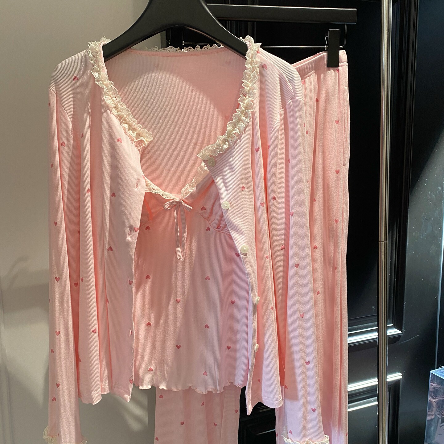 【米粒】甜美少女风家居服高级莫代尔娇粉嫩带胸垫三件套春秋睡衣