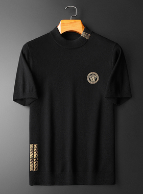 23新品秋冬男士羊毛衫圆领半袖刺绣厚毛衣针织衫打底衫 89023p125