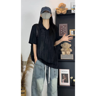 潮流男女宽松型简约肌理感翻领上衣T3703 美式 风短袖 时尚 P27 特价