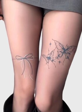 甜辣风纹身丝袜纯欲蝴蝶春秋款女防勾丝袜子春季蝴蝶黑丝连裤袜