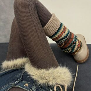 秋冬新款 袜螺纹针织保暖显瘦提花美腿美肤打底袜子女 侧边麻花连裤