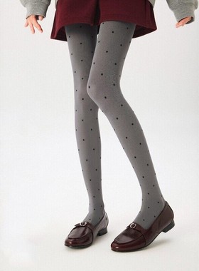 春秋季灰色打底裤韩系圆点爱心连裤袜日系学院风休闲裤袜搭配长靴