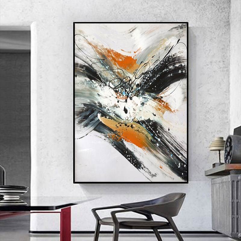 纯手绘油画黑白抽象画赵无极玄关走廊餐厅挂画现代客厅挂画背景墙