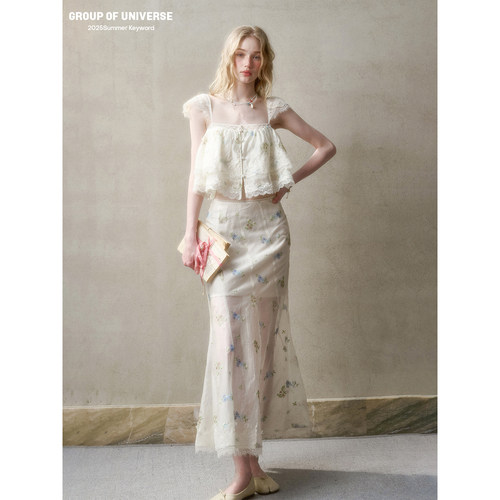 银河万岁空气蕾丝法式衬衫半裙