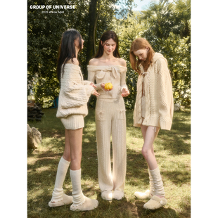 「好比例毛衣阔腿裤 云朵羊毛一字肩针织套装 」女 绒兔 银河万岁