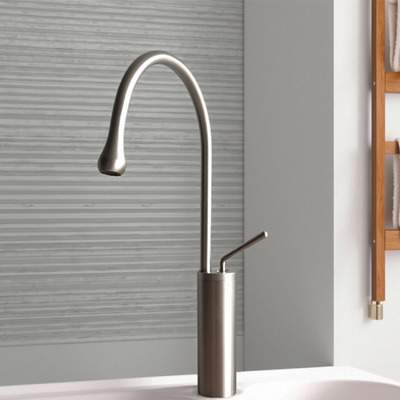 北欧简约轻奢拉丝金铜体水滴龙头台上盆冷热水加高加长洗面盆龙头