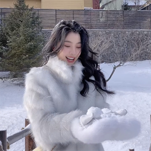 中古风环保皮草立领短款 易梦玲同款 仿狐狸毛绒外套女 新款 2025冬季