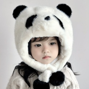 小熊猫帽子冬季儿童毛绒帽可爱女孩护耳帽加厚男童宝宝雷锋帽防风