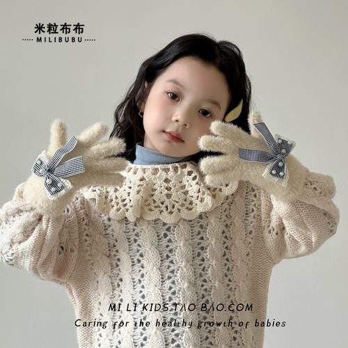 儿童分指手套女童甜美蝴蝶结