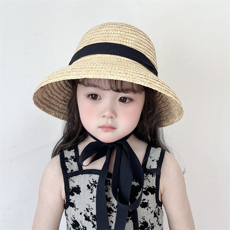 夏天儿童沙滩草帽出游甜美风小孩遮阳帽麦秆渔夫帽子大檐女童宝宝