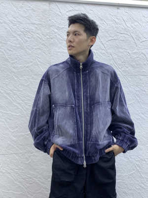 潮牌春季设计感灯芯绒夹克喷色做旧拉链外套cleanfit简约复古街头