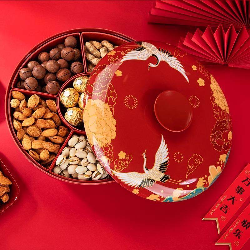 旋转干果盒糖果盒客厅家用新年全盒结婚坚果盘过年收纳盒零食盒_虎窝淘
