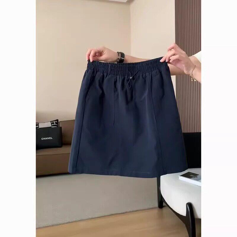 藏青色工装半身裙女夏季高腰显瘦a字短裙梨形身材松紧腰包臀裙子