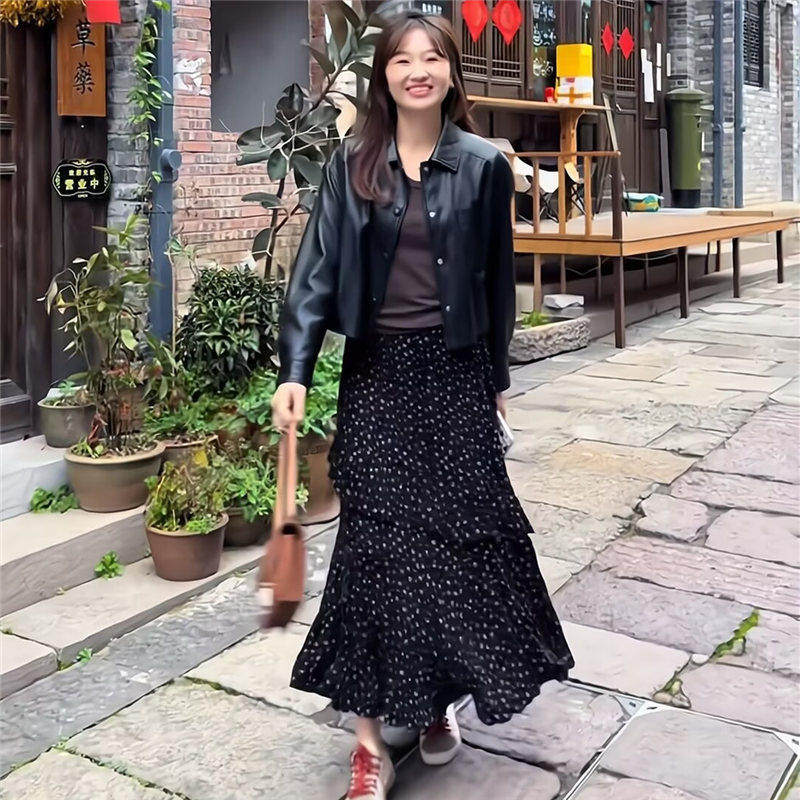 黑色不规则碎花半身裙女长裙2026春夏季新款小个子高腰显瘦a字裙