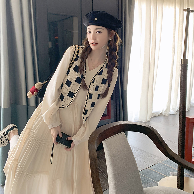 法式气质小香风连衣裙女马甲2025春秋新款今年流行时尚,女装连衣裙,2C032