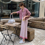 韩系氛围感树莓紫吊带连衣裙套装女秋2025新款超好看显瘦牛仔外套，女装套装/套裙，2C032