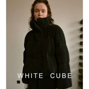 whitecube冬季 褶皱面包立领羽绒服女 外套小个子高端经典 加厚短款