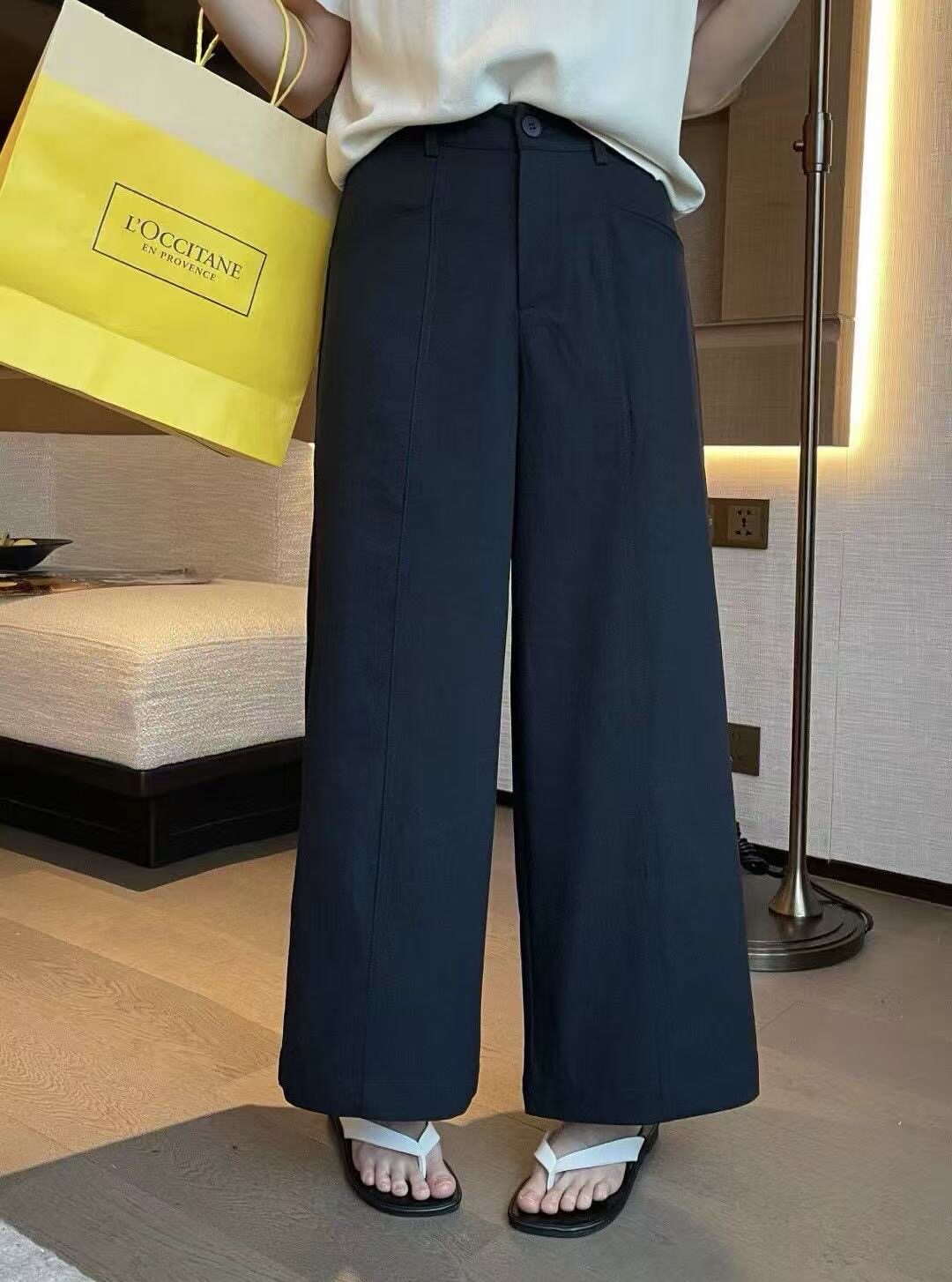 EJM2026秋新款韩版宽松显瘦百搭松紧腰抗皱款九分阔腿休闲裤女