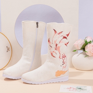 汉服靴子男女皂靴翘头履内增高绣花鞋表演古装明制鞋长筒古风新靴