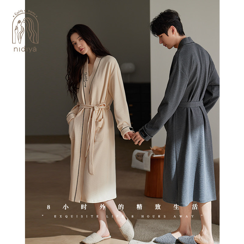 妮狄娅情侣睡衣睡袍女秋季长袖华夫格男简约纯色浴袍春秋季家居服,女士内衣/男士内衣/家居服,睡袍/浴袍,淘宝优惠券,粉丝福利购,淘宝优惠卷