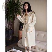 妮狄娅睡衣女秋加厚纯棉夹层长袖 家居服 学院风睡袍简约浴袍秋冬季