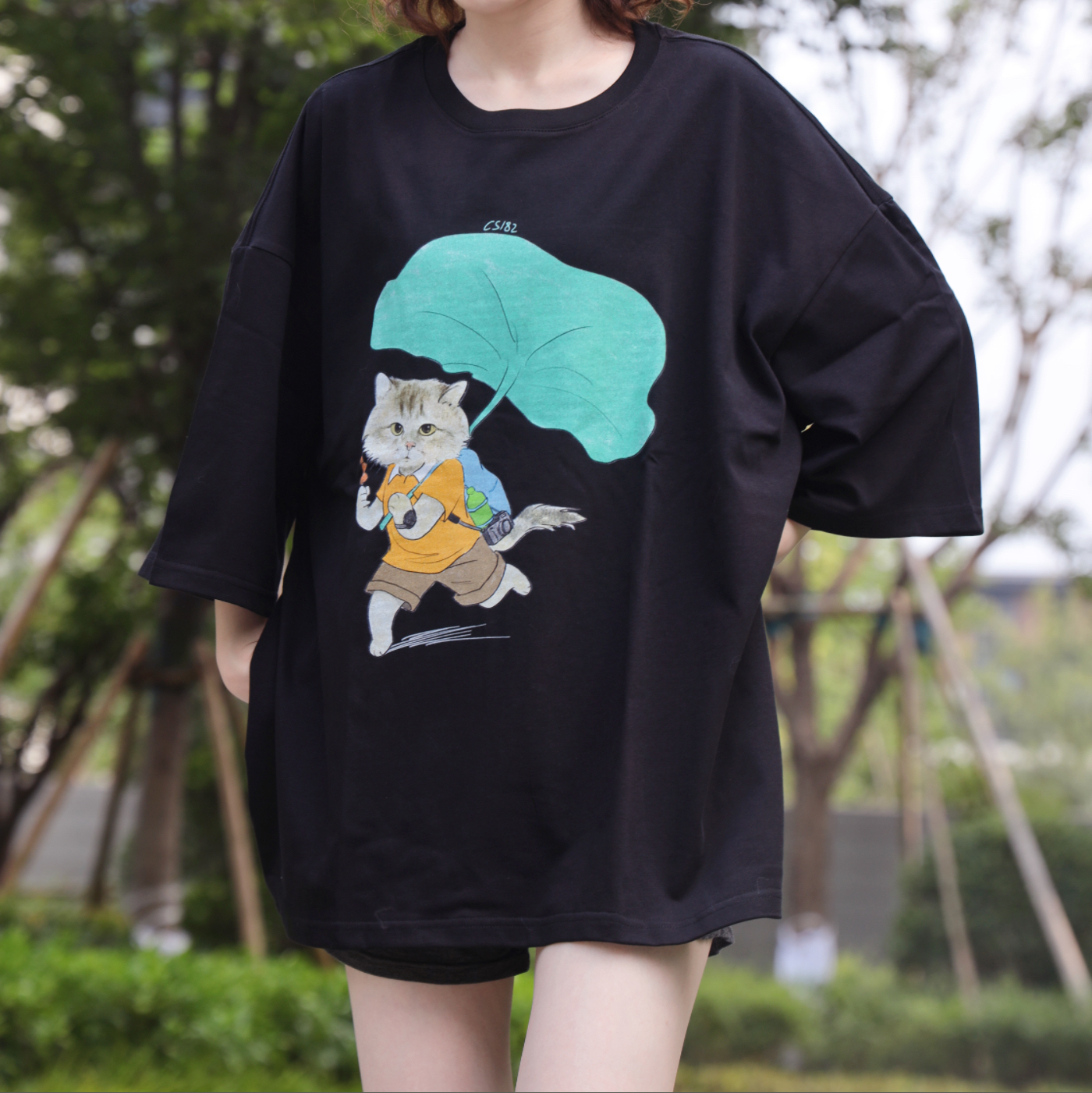 8折！李喜猫LIXIMAO为流浪猫发声联名款落肩袖宽松重磅纯棉T恤