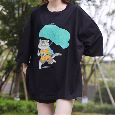 李喜猫联名款重磅短袖纯棉T恤