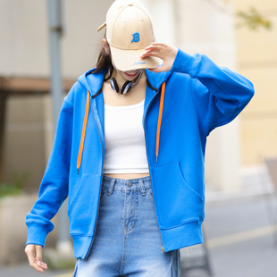 李喜猫LIXIMAO原创大猫印花360g重磅纯棉毛圈布连帽宽松拉链卫衣