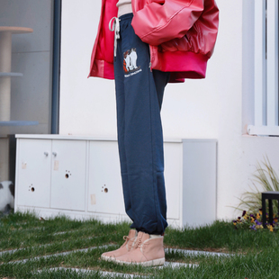 7折!李喜猫LIXIMAO猫咪2024春款高腰阔腿束脚显瘦纯棉休闲长裤