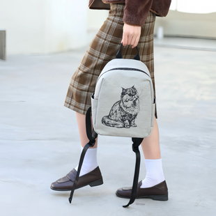 李喜猫LIXIAMO原创猫咪印花牛皮纸防水大容量双肩包书包电脑包