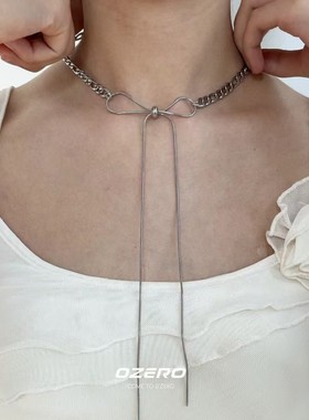 简约百搭韩系清冷感银色可调节蝴蝶结项链小众设计辣妹流苏锁骨链