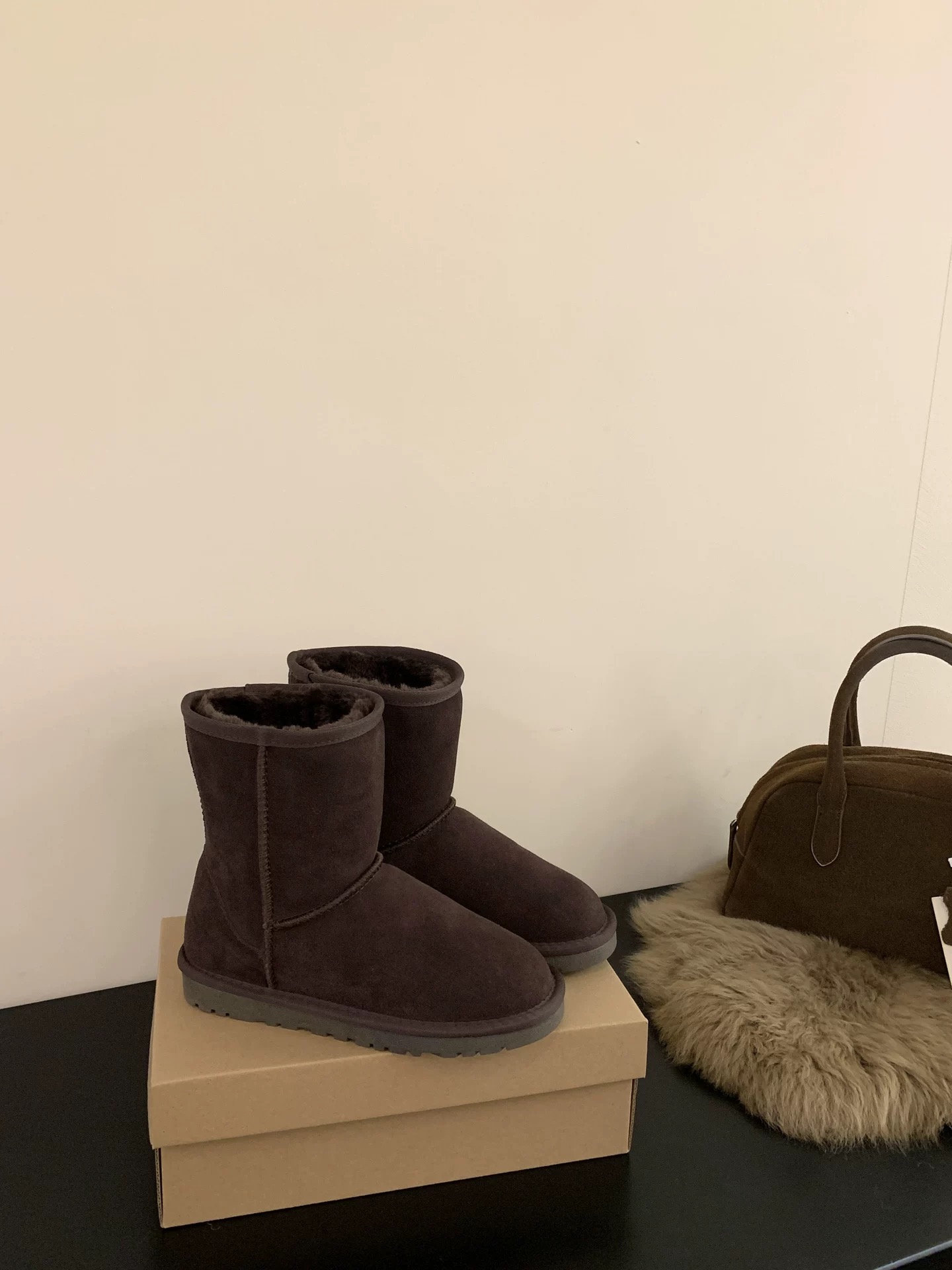 真皮咖啡色厚底雪地靴女2025新款冬增高中筒短靴毛毛拖鞋加绒棉鞋