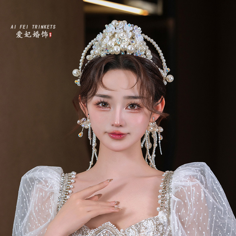 新娘皇冠头饰唯美手工珍珠发链大气奢华流苏盘发婚纱礼服结婚发饰
