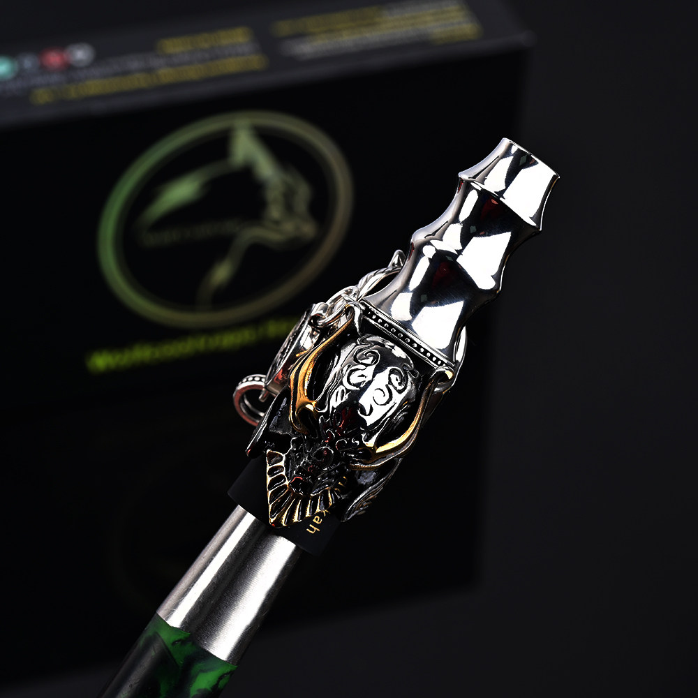 Wolfcoolvape钛合金骷髅头朋克风阿尔法赫水烟烟嘴搭配石珠链挂绳