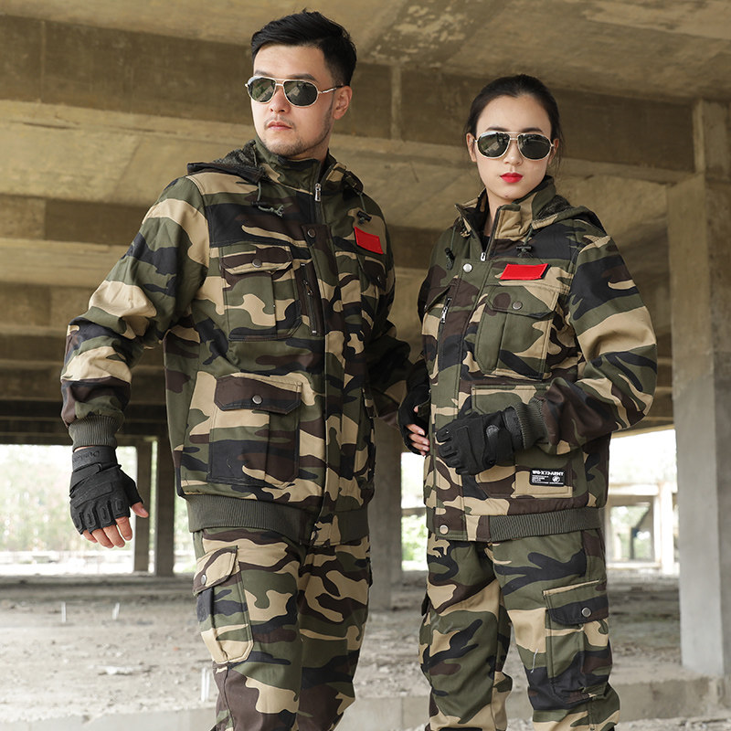 新式户外迷彩服套装男抓绒男女秋冬加厚内胆加绒工作服防寒保暖