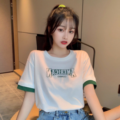 Real price 6535 pull frame cotton all match students loose Korean top splicing short sleeve T-shirt women