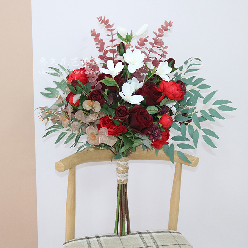 玫瑰手捧花新娘结婚高档绢花婚礼仿真花拍照道具领证捧花影楼摄影