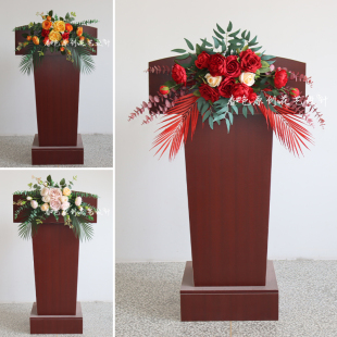 新款挂式极简仿真讲台花艺主席台绢花婚礼司仪台商务演讲会议装饰