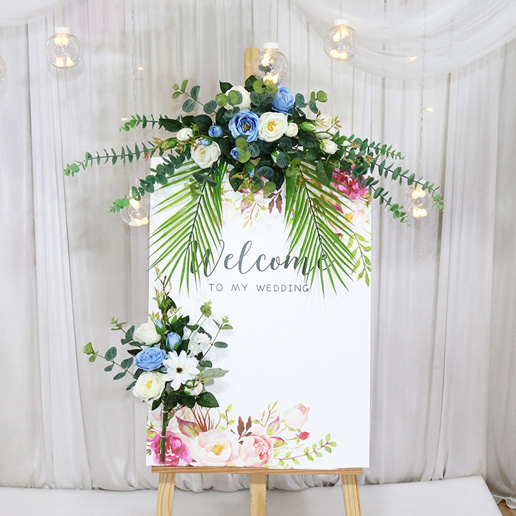 婚礼迎宾牌水牌花 指示牌花艺 指引牌仿真绢花花艺婚庆道具门头花