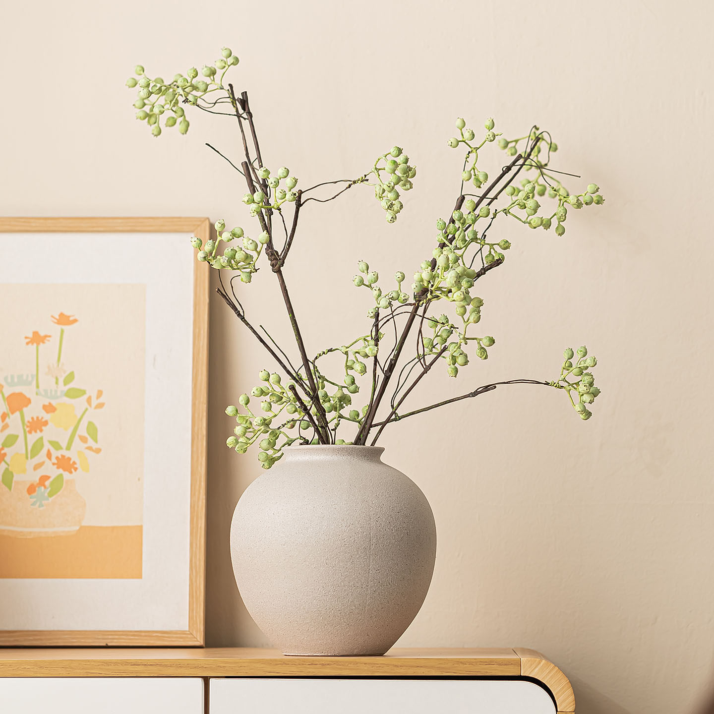 侘寂风简约陶瓷花瓶马桑果高级感摆件客厅餐桌鲜花水养插花装饰