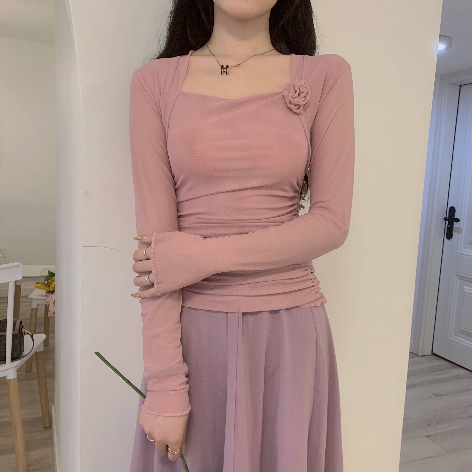 薄款女性甜美长袖花朵