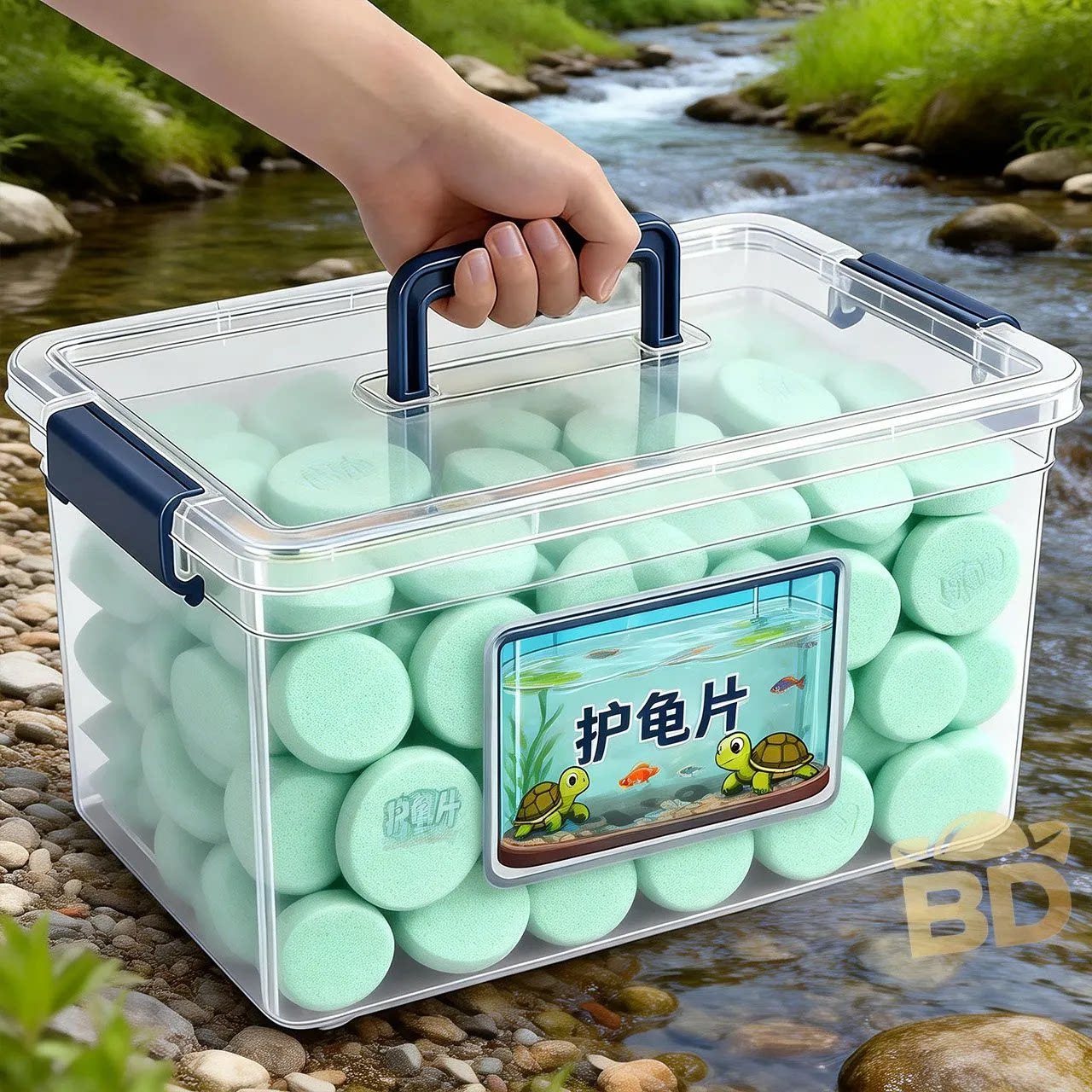 透明护龟片剂净水盒便携手提乌龟护理盒鱼缸用品水族专用高效