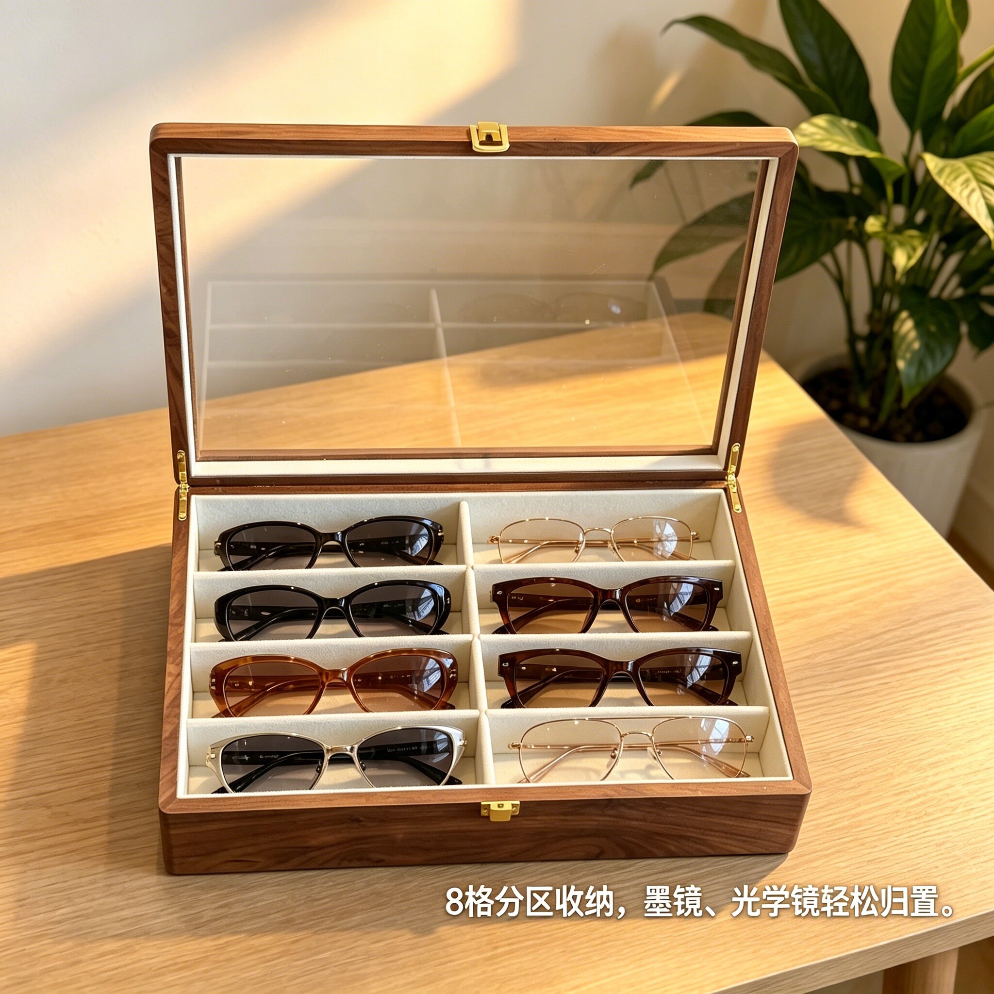 北美黑胡桃实木多格防尘眼镜盒图片