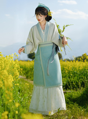 花朝记｜青荠｜宋制汉服飞机袖旋裙两片裙一片式褶裙清新田园日常