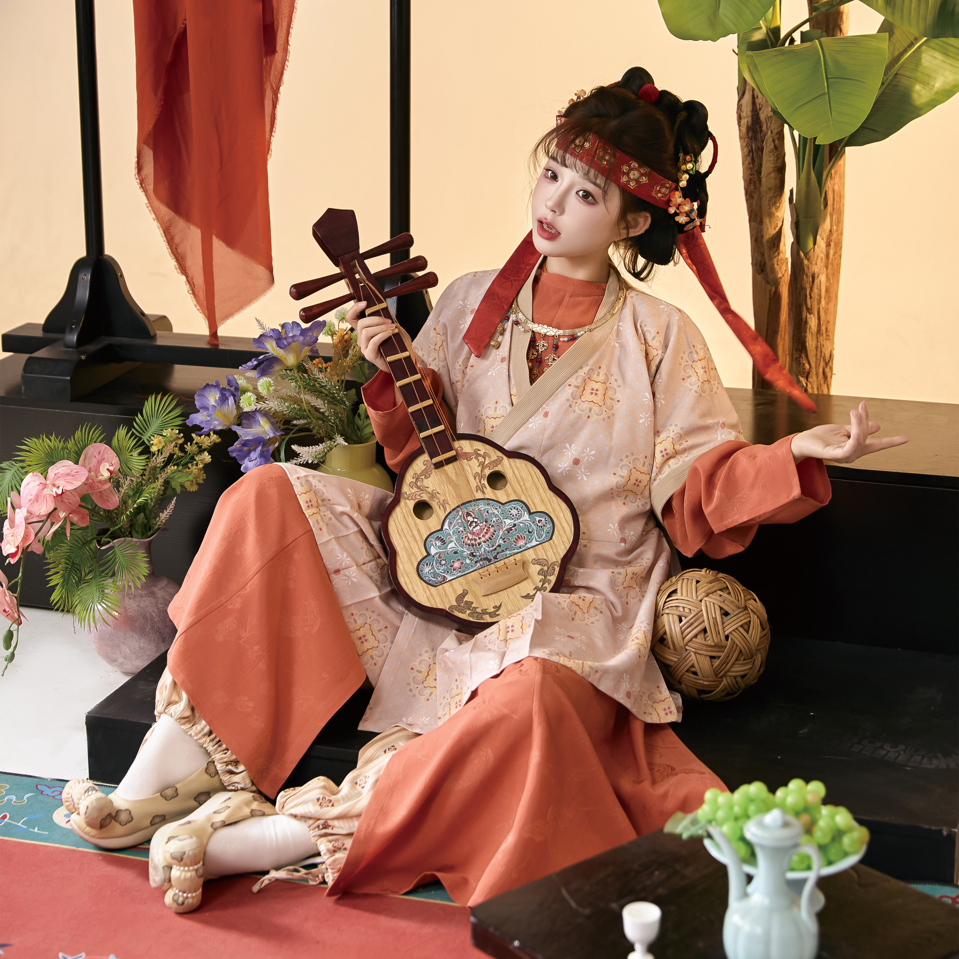 花朝记｜游鲤｜唐制汉服唐半臂圆领袍灯笼裤人棉提花传统日常男女图片