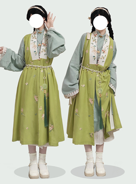 花朝记｜春信｜明制汉服合领长比甲绣花绿色百搭传统日常清新折衷