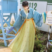 花朝记｜琉璃｜晋制汉服晋襦半袖 交窬裙绣花提花撞色显白春夏旅拍