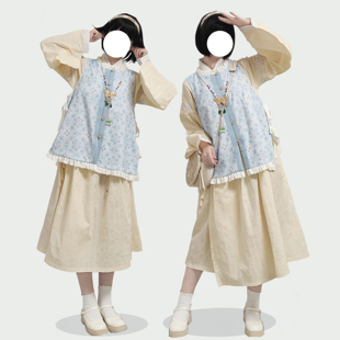 素圆领比甲贴里连衣裙针织提花日常 花朝记｜春日暖阳｜明制汉服元