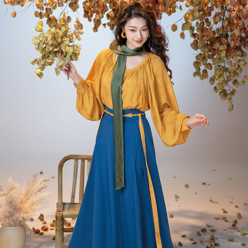 唐制鸡心领衫交窬裙汉服秋冬日常